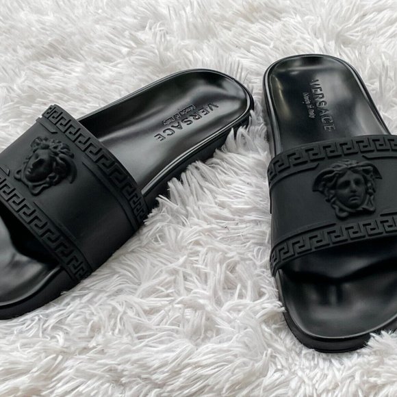 Authentic Versace Men Sandal MEDUSA Black Slide Made in Italy Size 7.5 US main image 11